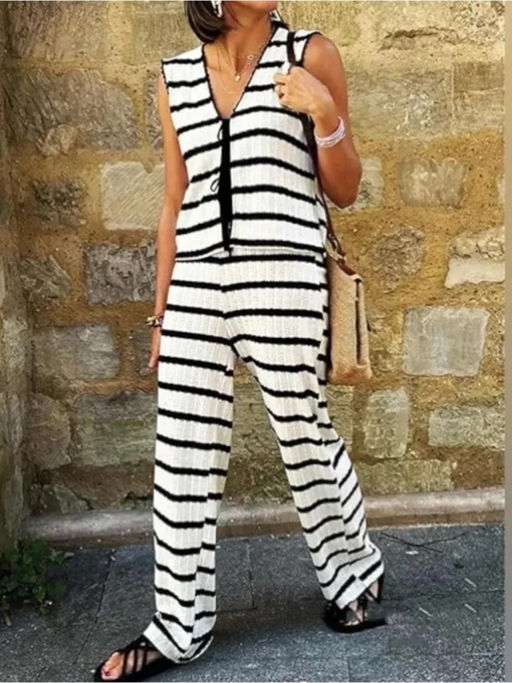 Commense Crochet Knit Pants set